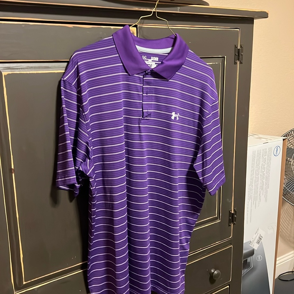 Under Armour, loose, heat gear, purple, collared shirt